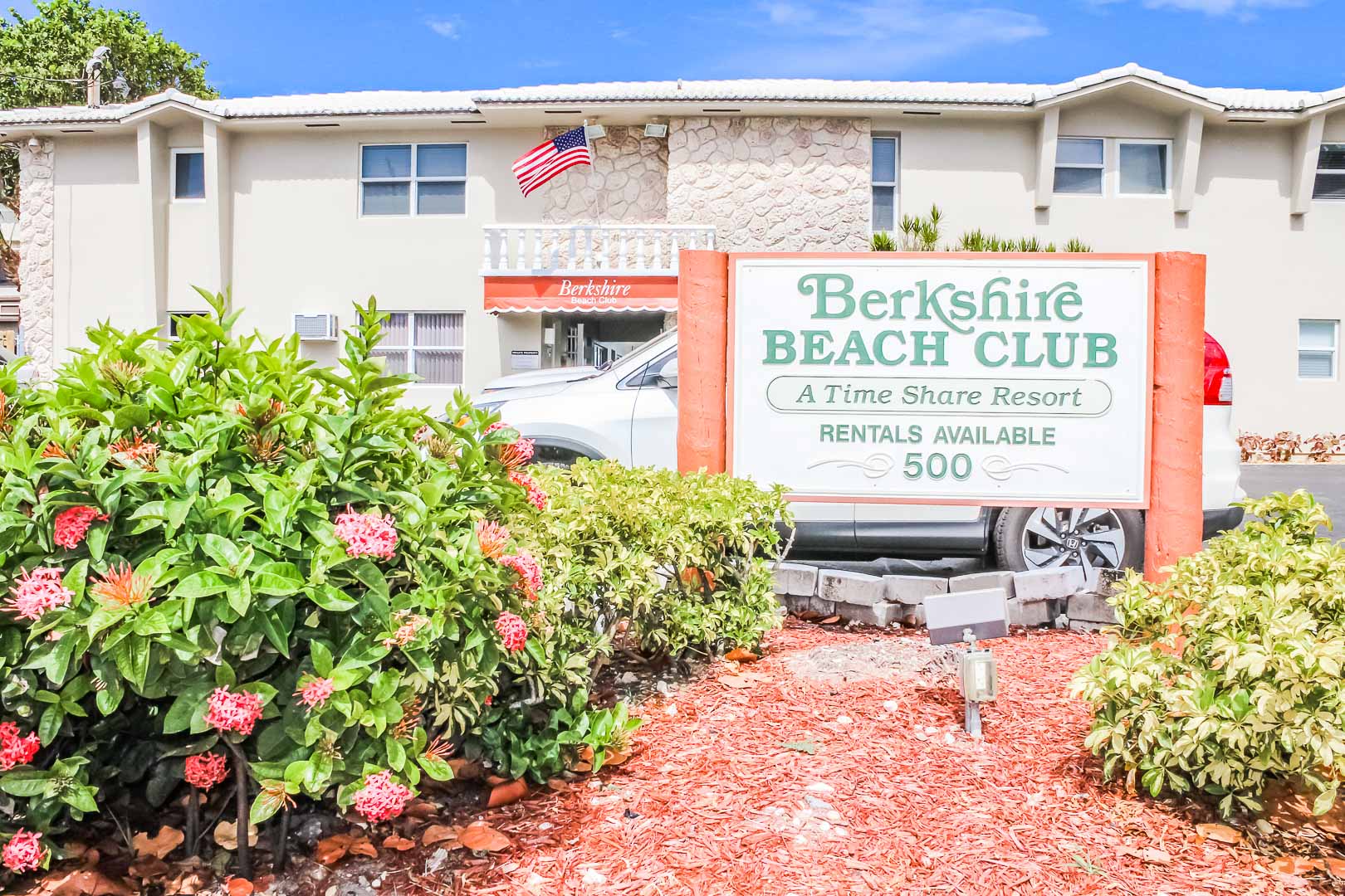 The inviting resort entrance at VRI's Berkshire Beach Club in Florida